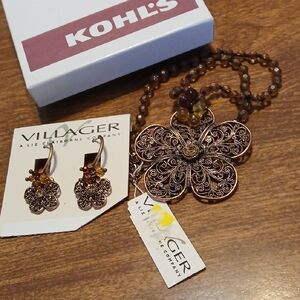 Villager Antique Copper Floral Necklace Set
